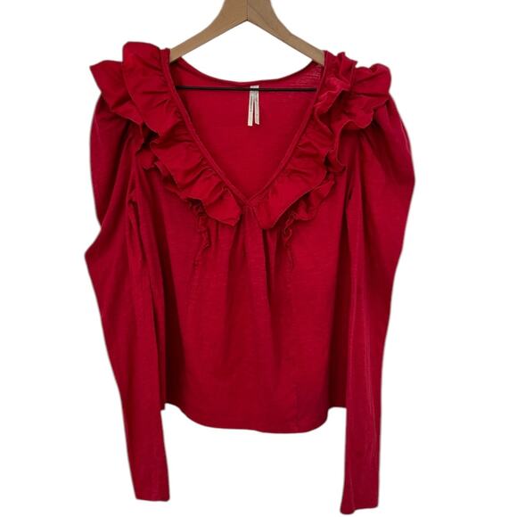 ANTHROPOLOGIE Red Ruffle Blouse Shirt Top –  Small - Picture 2 of 9